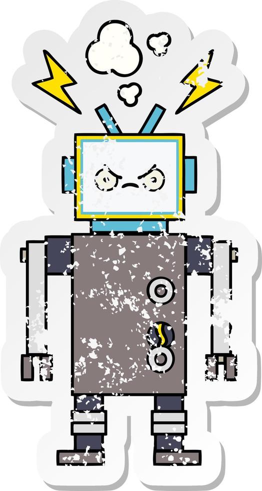 adesivo in difficoltà di un simpatico robot cartone animato vettore