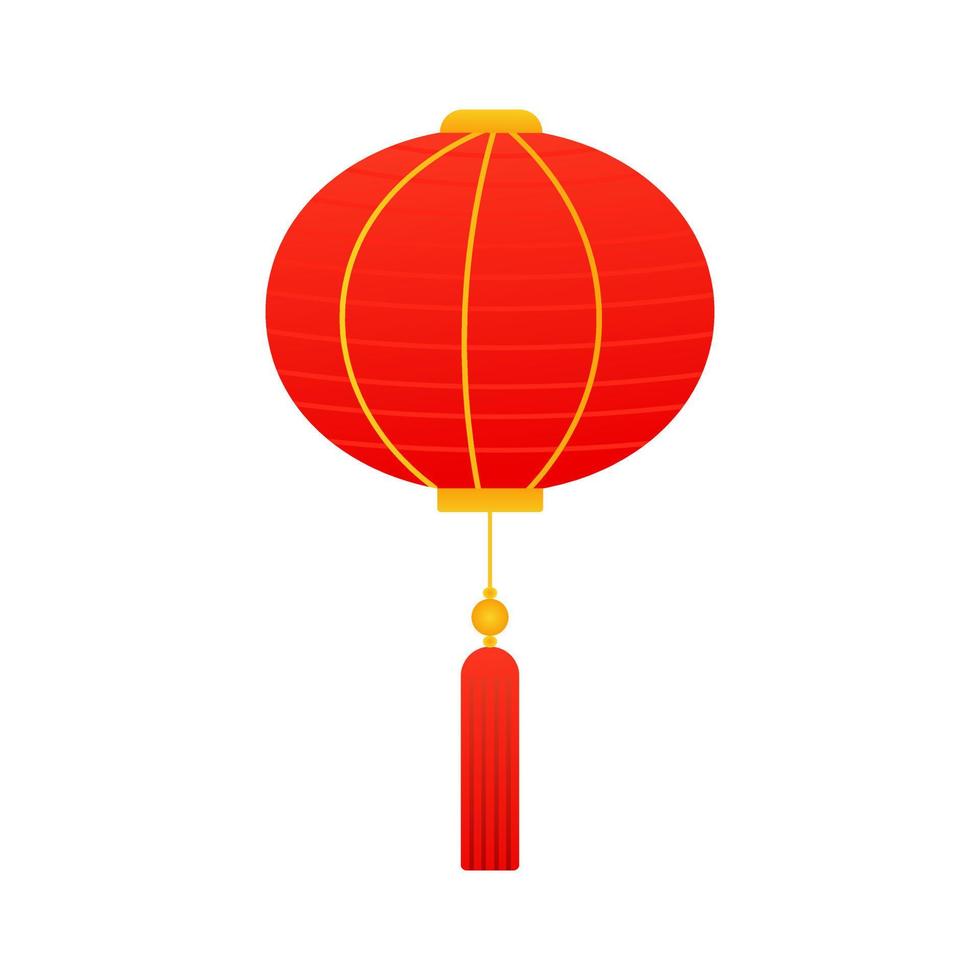 Cinese rosso lanterna con oro strisce isolato su bianca sfondo, lunare nuovo anno elemento nel cartone animato stile vettore