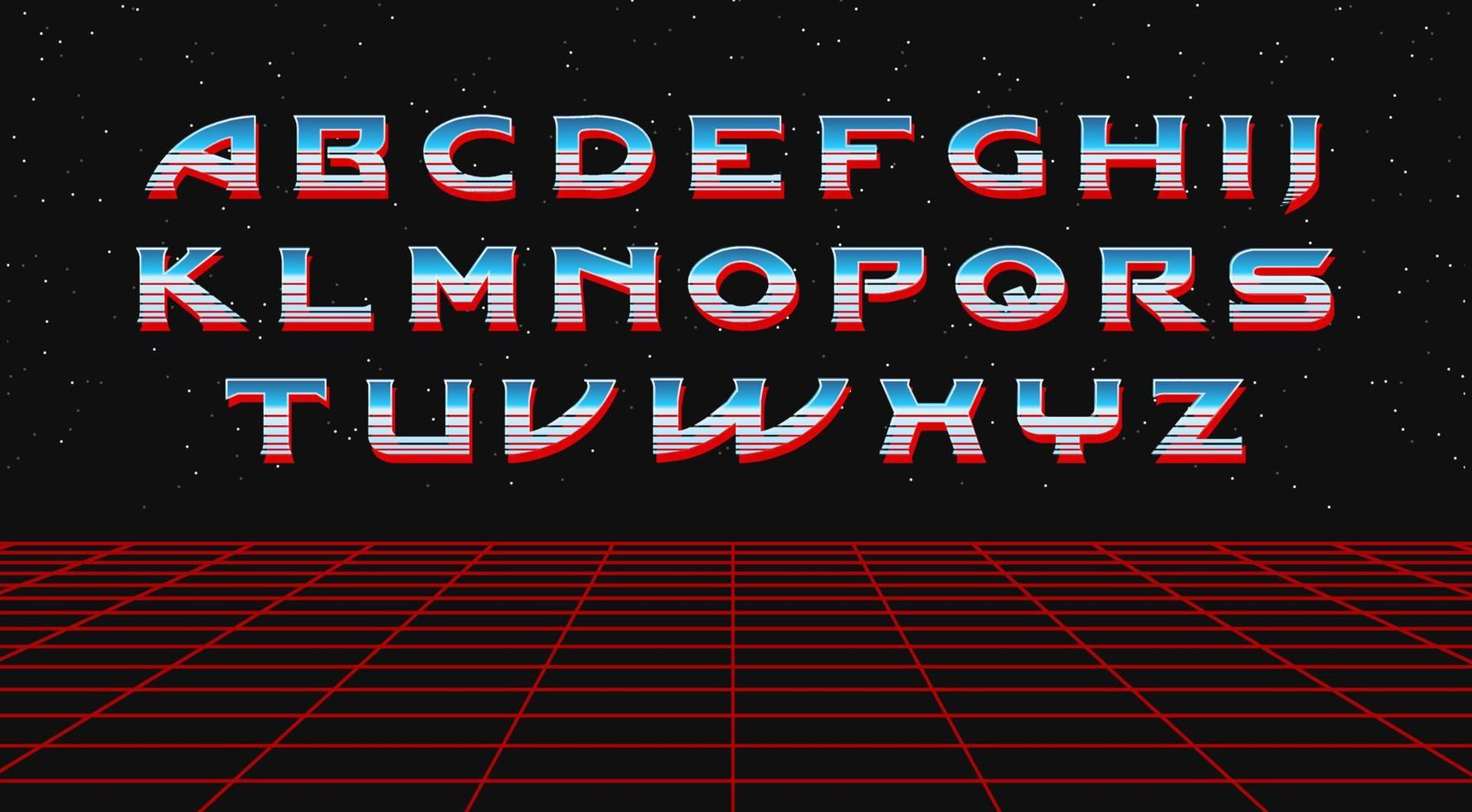 retrò galassia font, vettore alfabeto anni 80 lettere con un' metallico effetto, retrò futurismo portico gioco carattere tipografico