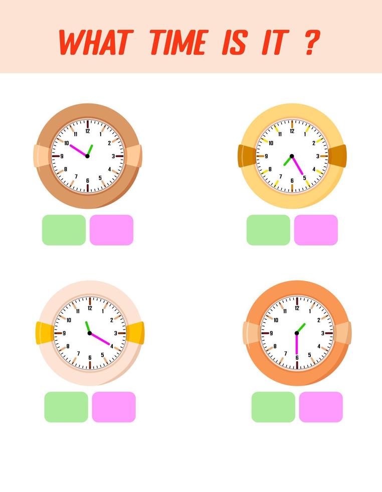 che cosa tempo è esso. apprendimento tempo su il orologio. educativo attività foglio di lavoro per bambini e bambini piccoli. prescolastico gioco. puzzle con orologio . formazione scolastica gioco per bambini. vettore