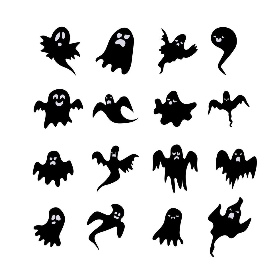 monocromatico fantasma apparizione spettro orrore impostare. fantasma ombra divertente. fantasma foglio per Halloween personaggio design. isolato su bianca vettore illustrazione.