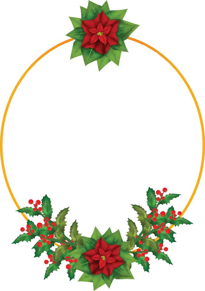 Natale ghirlanda fiore telaio vettore illustrazione con colorato poinsettia fiori.dorati il giro telaio con fiori. elementi di design di vacanza cartoline, manifesti, banner.matrimonio ornamento concetto.