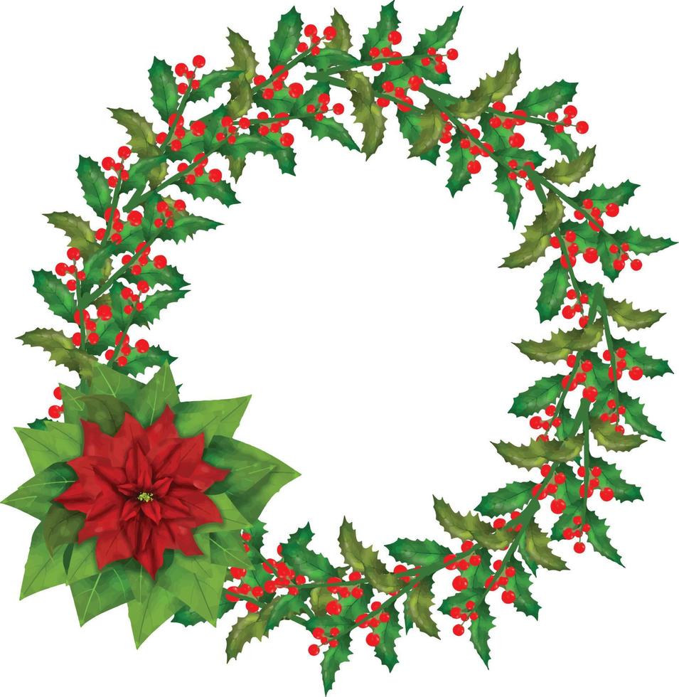 Natale ghirlanda fiore telaio vettore illustrazione con colorato poinsettia fiori.dorati il giro telaio con fiori. elementi di design di vacanza cartoline, manifesti, banner.matrimonio ornamento concetto.