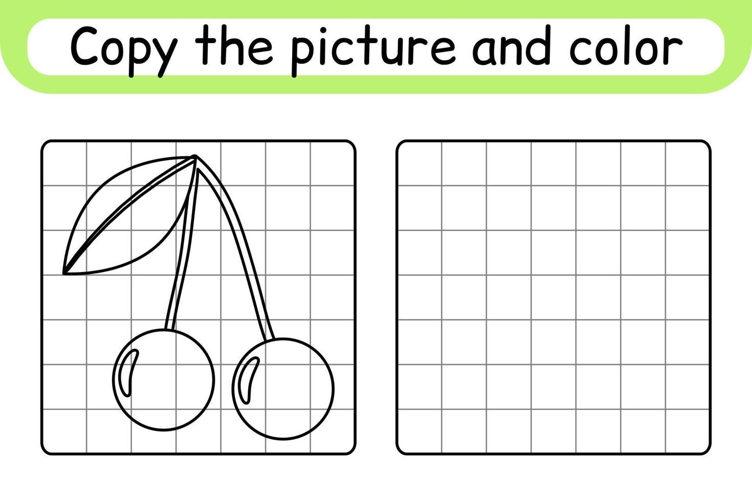 copia il immagine e colore ciliegia. completare il immagine. finire il Immagine. colorazione libro. educativo disegno esercizio gioco per bambini vettore