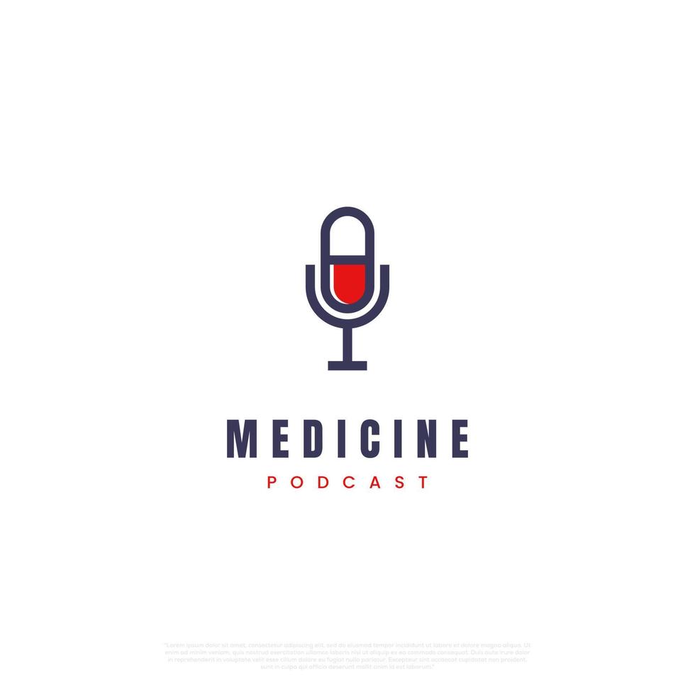 medicina Podcast logo design su isolato sfondo. microfono combinare con capsula logo concetto vettore