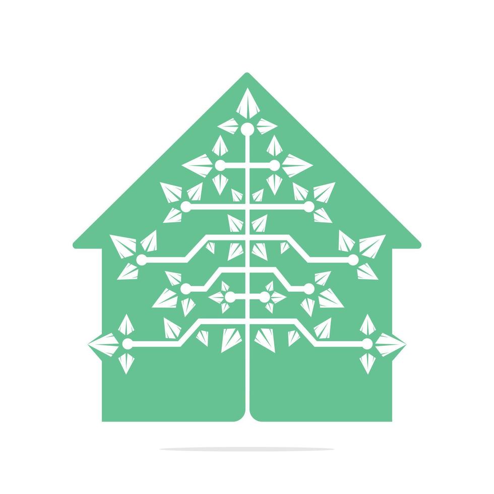 casa digitale Natale albero logo. tecnico triangolo albero vettore modello design.