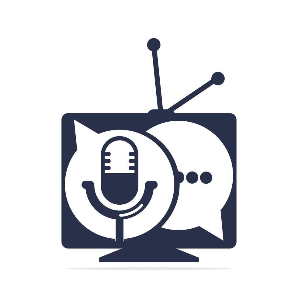 Podcast parlare tv vettore logo design. Chiacchierare tv logo design combinato con Podcast microfono.