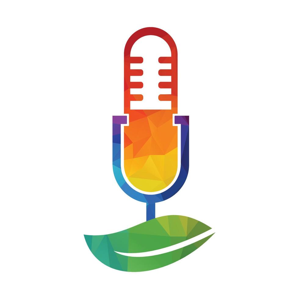 podcast foglia natura ecologia vettore logo design. logo del talk show podcast con microfono e foglie.