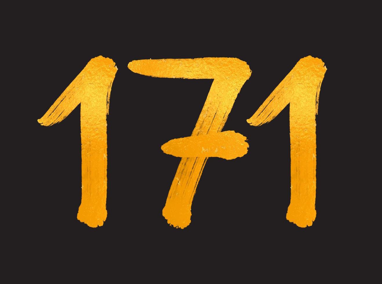 171 numero logo vettore illustrazione, 171 anni anniversario celebrazione vettore modello, 171° compleanno, oro lettering numeri spazzola disegno mano disegnato schizzo, numero logo design per Stampa, t camicia