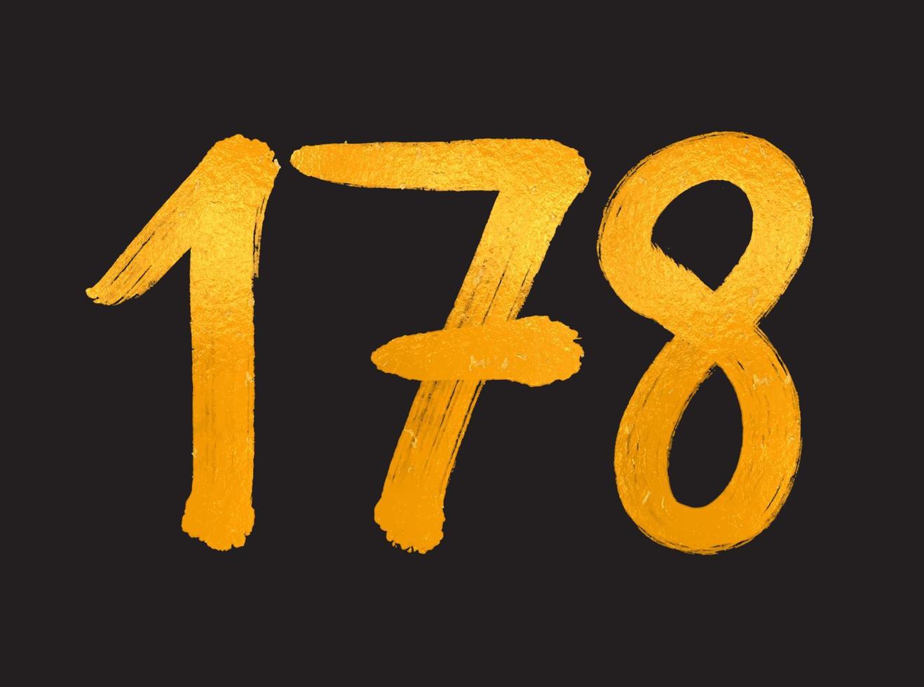 178 numero logo vettore illustrazione, 178 anni anniversario celebrazione vettore modello, 178° compleanno, oro lettering numeri spazzola disegno mano disegnato schizzo, numero logo design per Stampa, t camicia