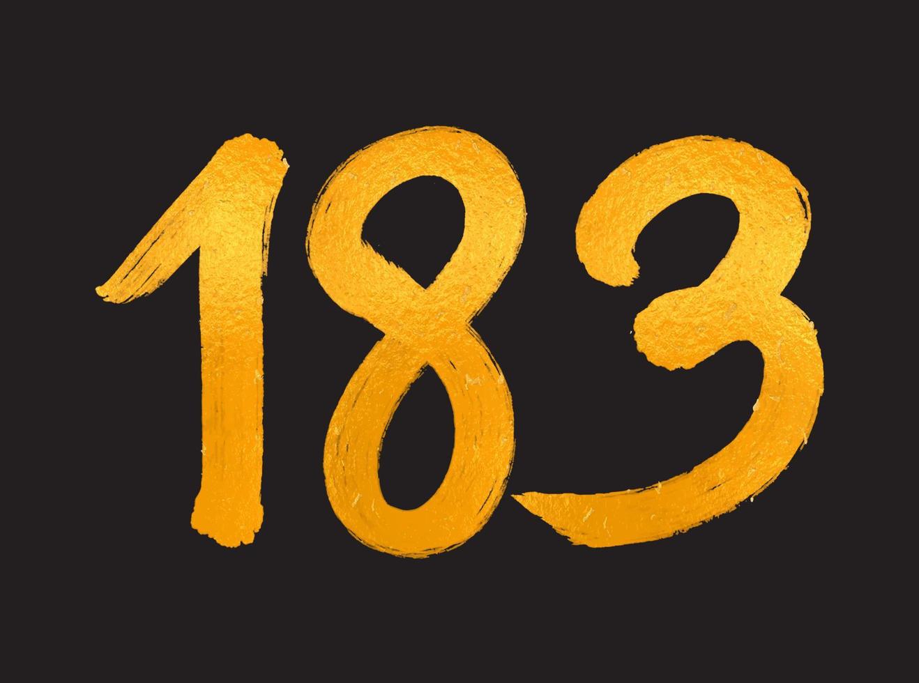 183 numero logo vettore illustrazione, 183 anni anniversario celebrazione vettore modello, 183° compleanno, oro lettering numeri spazzola disegno mano disegnato schizzo, numero logo design per Stampa, t camicia