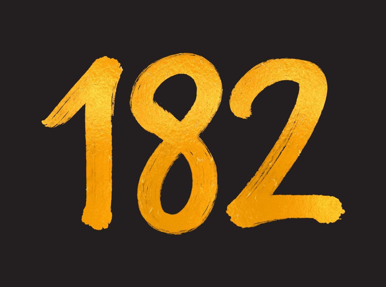 182 numero logo vettore illustrazione, 182 anni anniversario celebrazione vettore modello, 182° compleanno, oro lettering numeri spazzola disegno mano disegnato schizzo, numero logo design per Stampa, t camicia