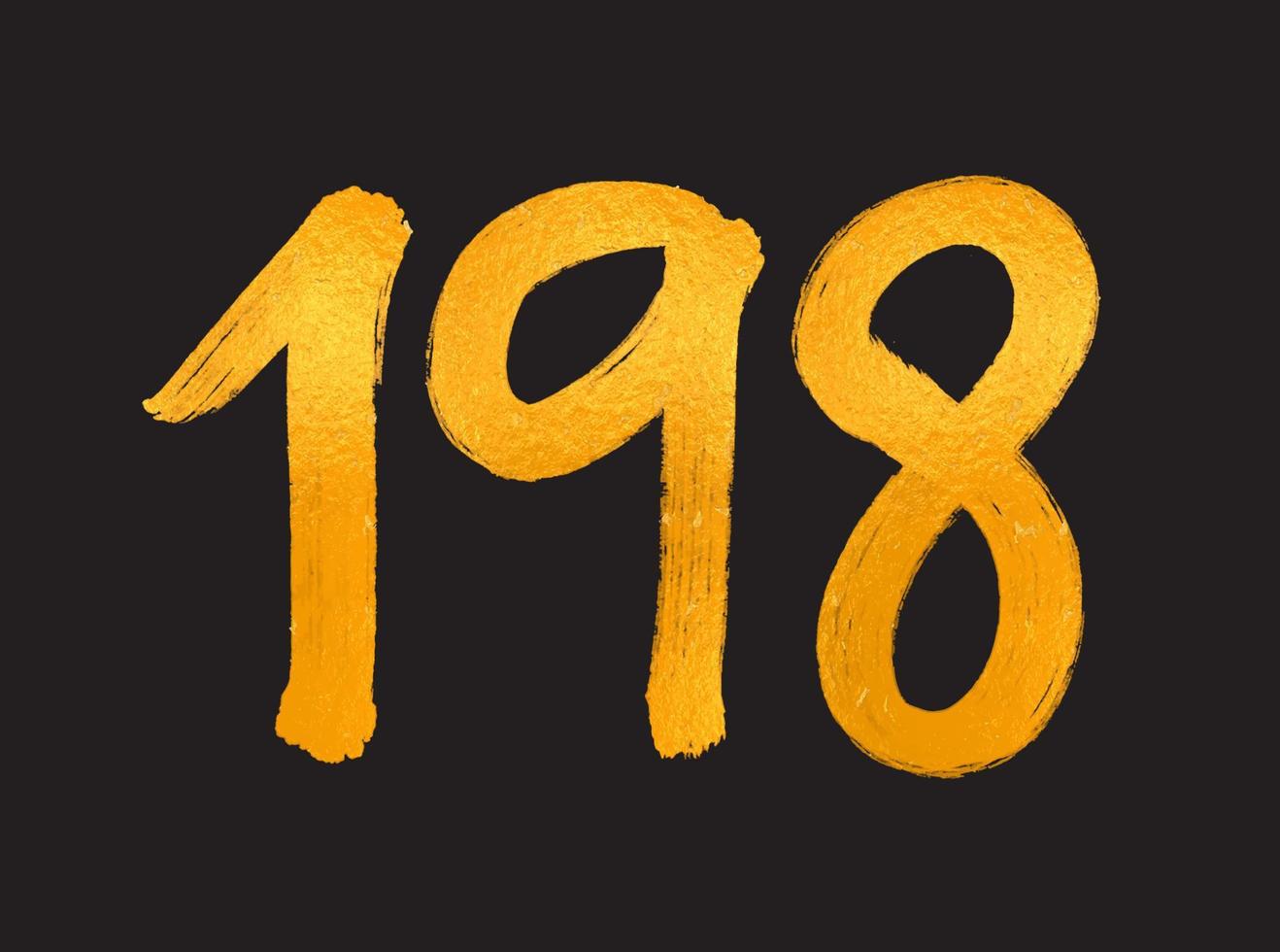 198 numero logo vettore illustrazione, 198 anni anniversario celebrazione vettore modello, 198° compleanno, oro lettering numeri spazzola disegno mano disegnato schizzo, numero logo design per Stampa, t camicia