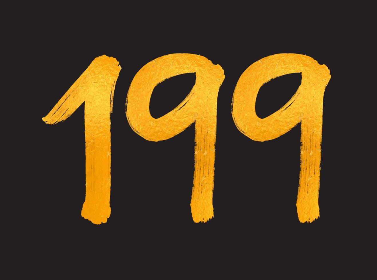 199 numero logo vettore illustrazione, 199 anni anniversario celebrazione vettore modello, 199° compleanno, oro lettering numeri spazzola disegno mano disegnato schizzo, numero logo design per Stampa, t camicia