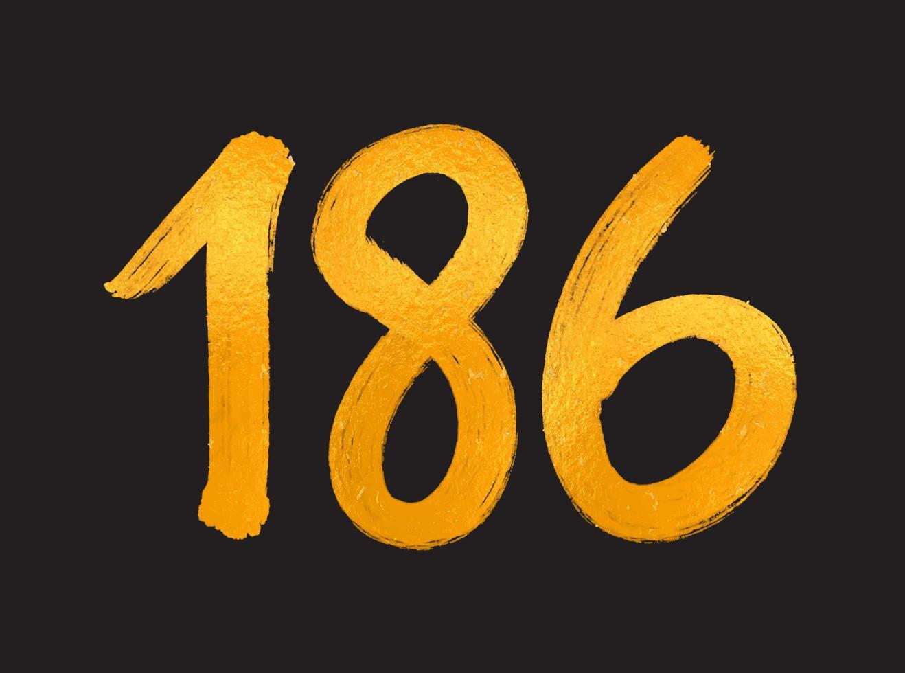 186 numero logo vettore illustrazione, 186 anni anniversario celebrazione vettore modello, 186° compleanno, oro lettering numeri spazzola disegno mano disegnato schizzo, numero logo design per Stampa, t camicia