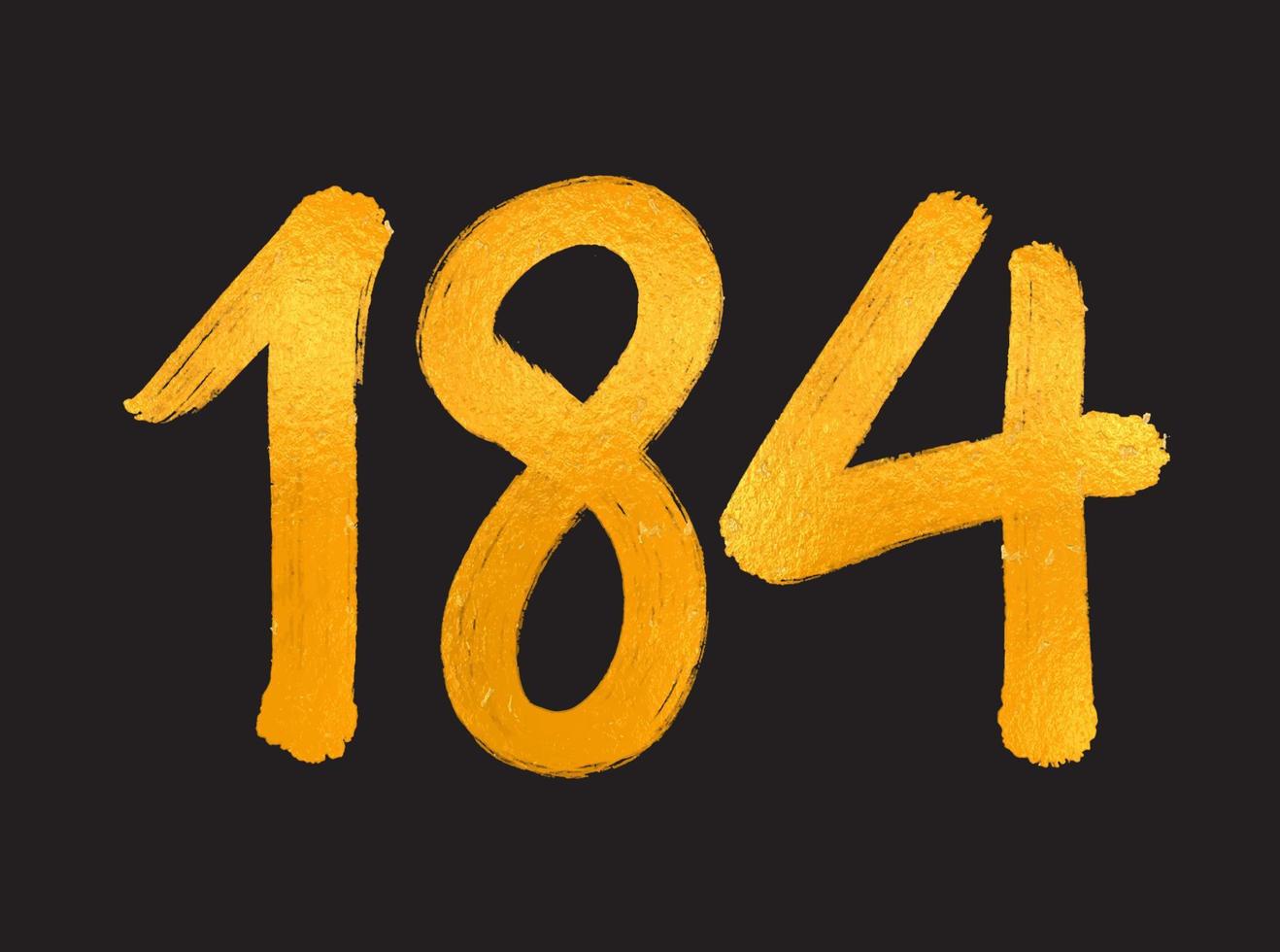 184 numero logo vettore illustrazione, 184 anni anniversario celebrazione vettore modello, 184° compleanno, oro lettering numeri spazzola disegno mano disegnato schizzo, numero logo design per Stampa, t camicia