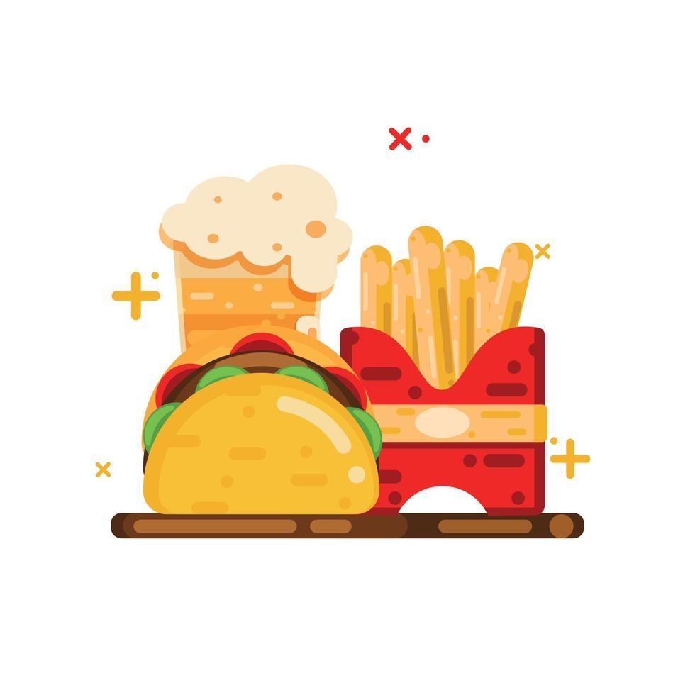 tacos, francese patatine fritte e bibita veloce cibo illustrazione e icona cibo e bevande icona isolato vettore