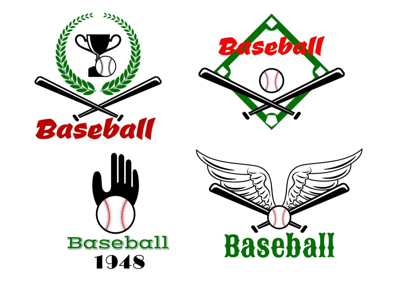 baseball emblemi con attraversato pipistrelli e palle vettore