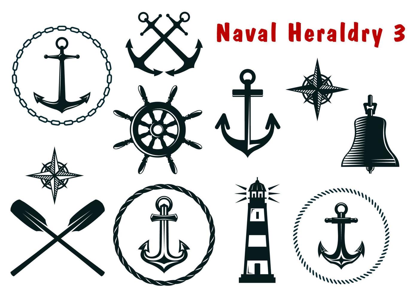 navale araldica icone impostato vettore