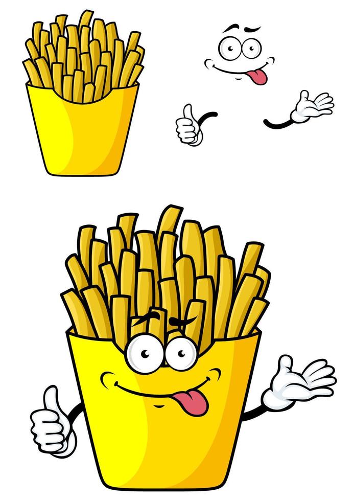 cartone animato francese patatine fritte con mani e viso vettore