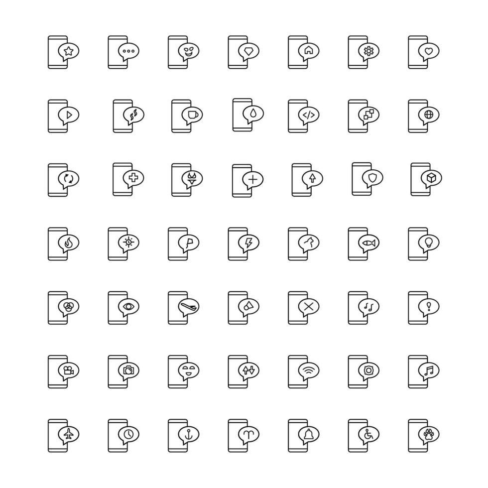 Internet Chiacchierare concetto. moderno vettore schema simbolo nel piatto stile. adatto per ragnatela siti, annuncio, libri eccetera. linea icona impostato con icone di elementi dentro di discorso bolla di smartphone