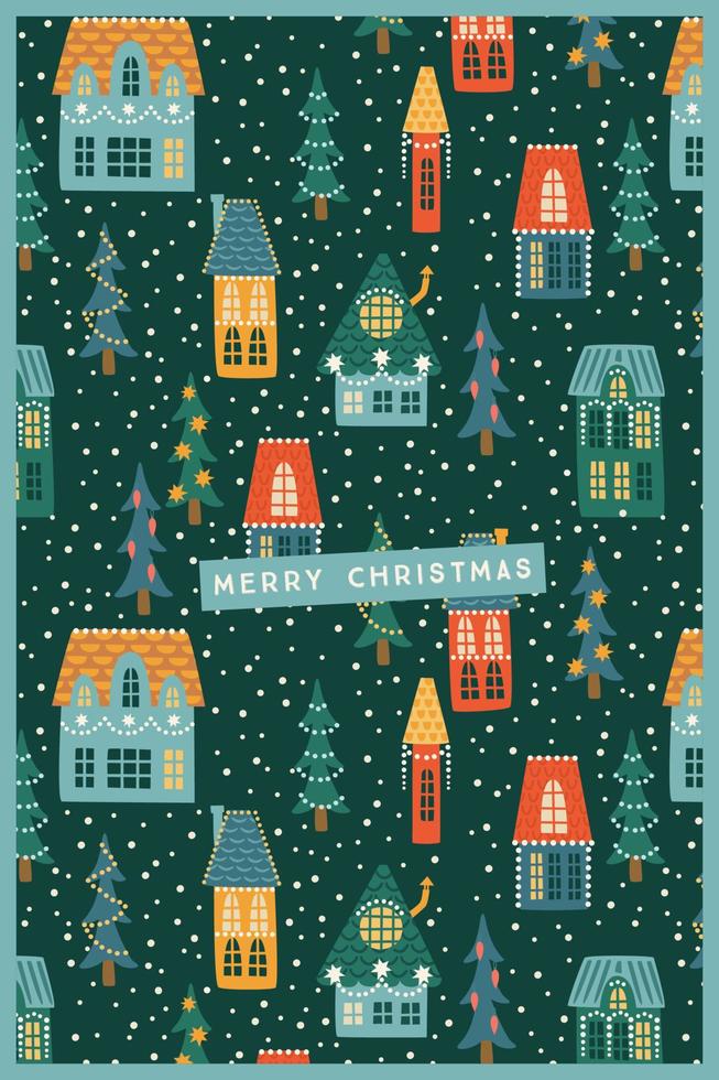 Natale e contento nuovo anno illustrazione. città, case, Natale alberi, neve. nuovo anno simboli. vettore design modello.