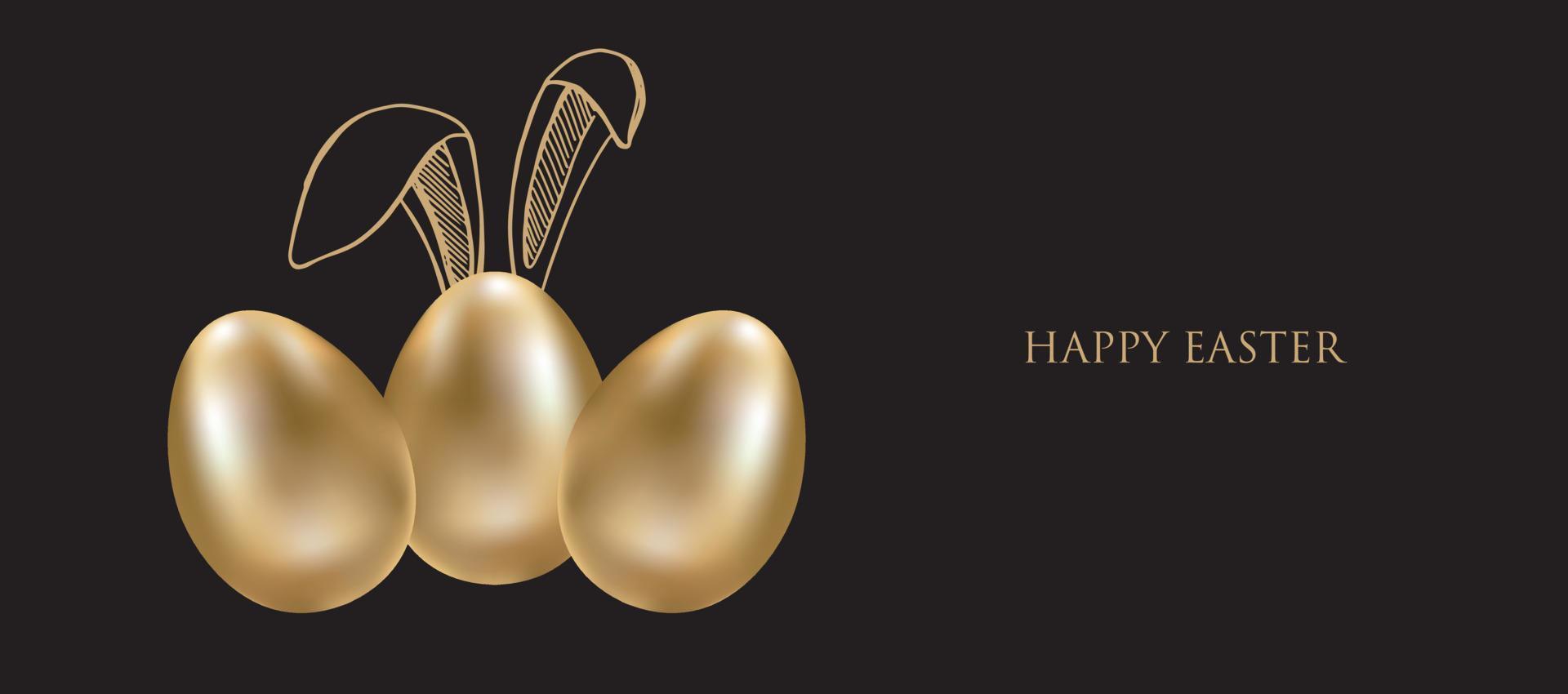Buona Pasqua. set di orecchie di coniglio. uova d'oro. illustrazione disegnata a mano. vettore