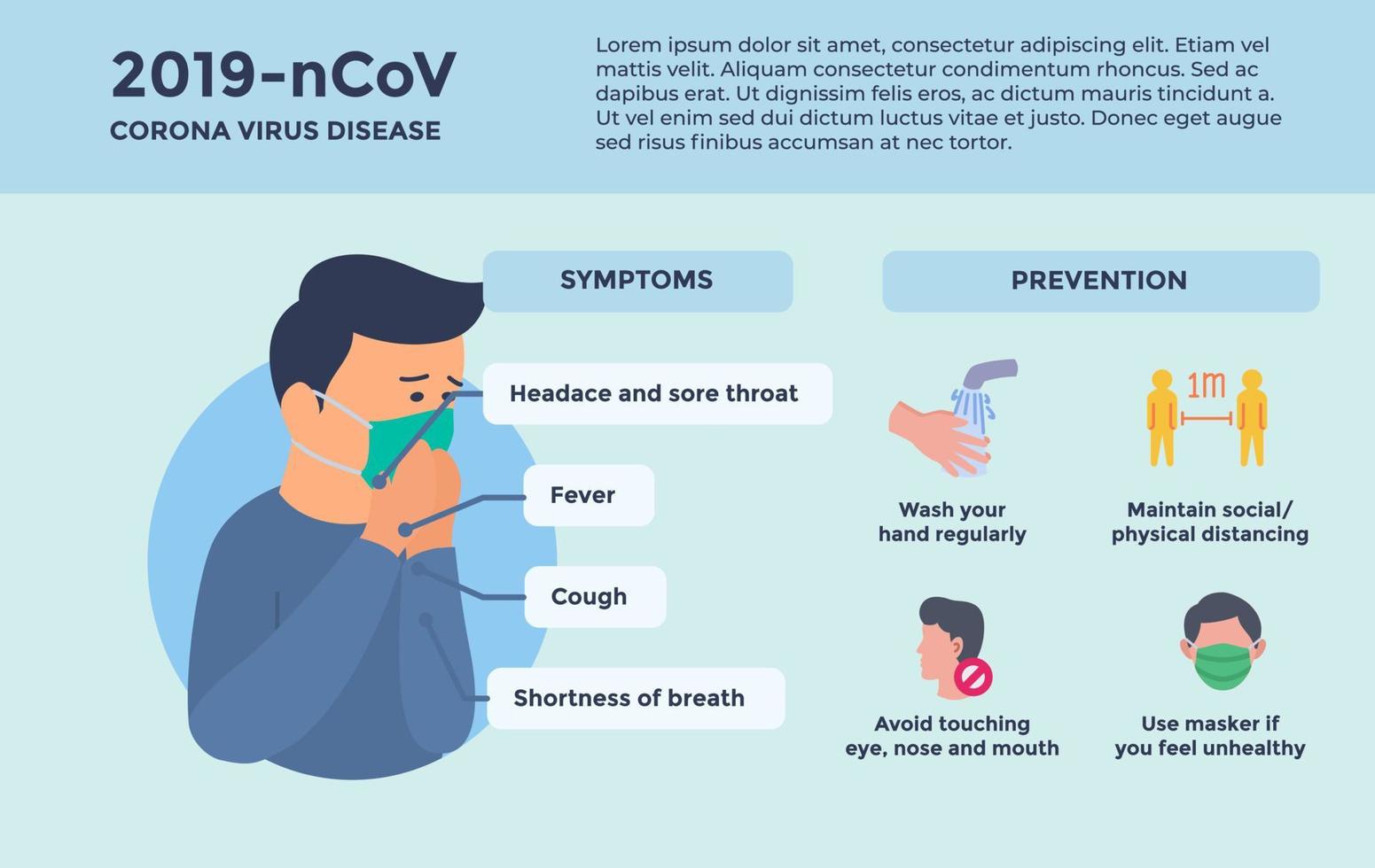 corona covid-19 infografica informazione collezione con sintomi e prevenzione con moderno piatto stile vettore