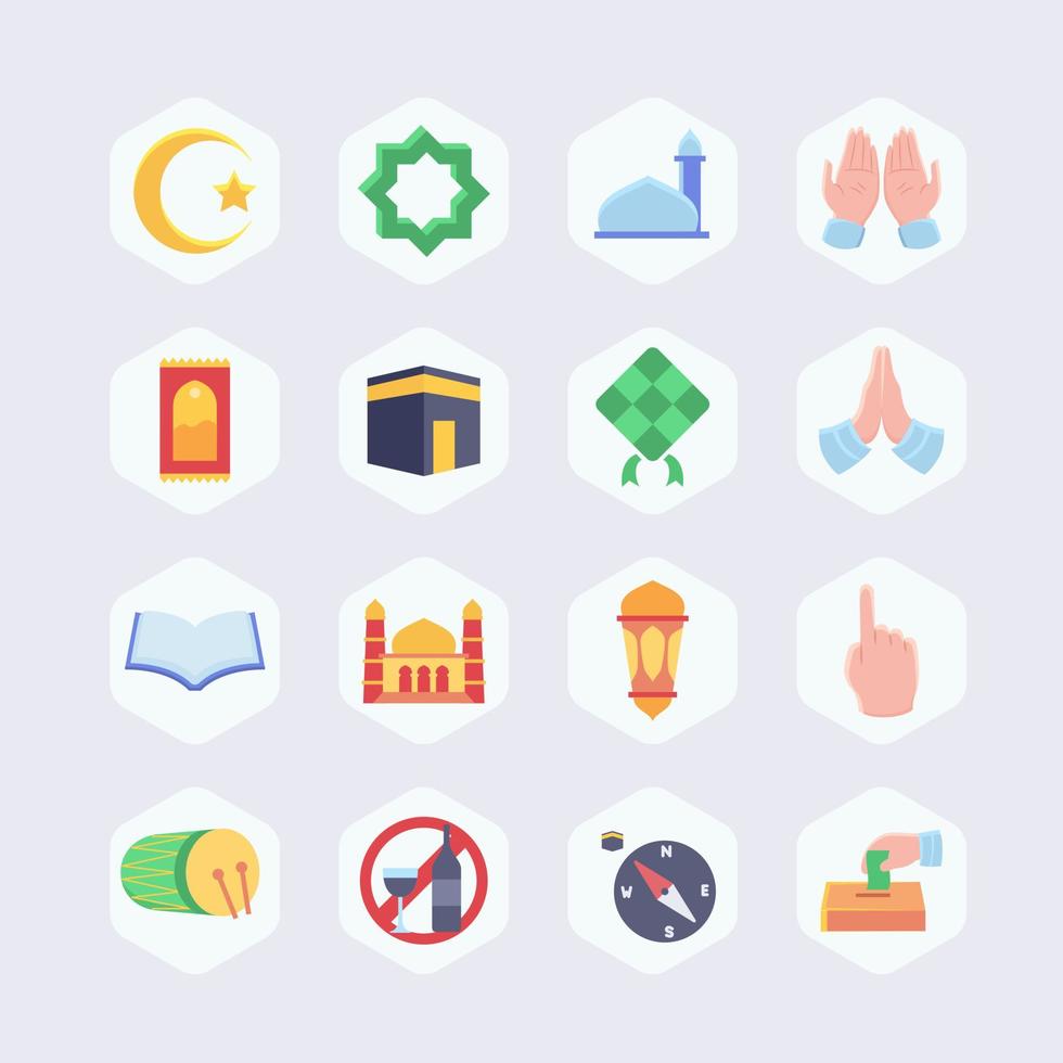 islamico icona impostato collezione pacchetto pieno colore moderno piatto design vettore