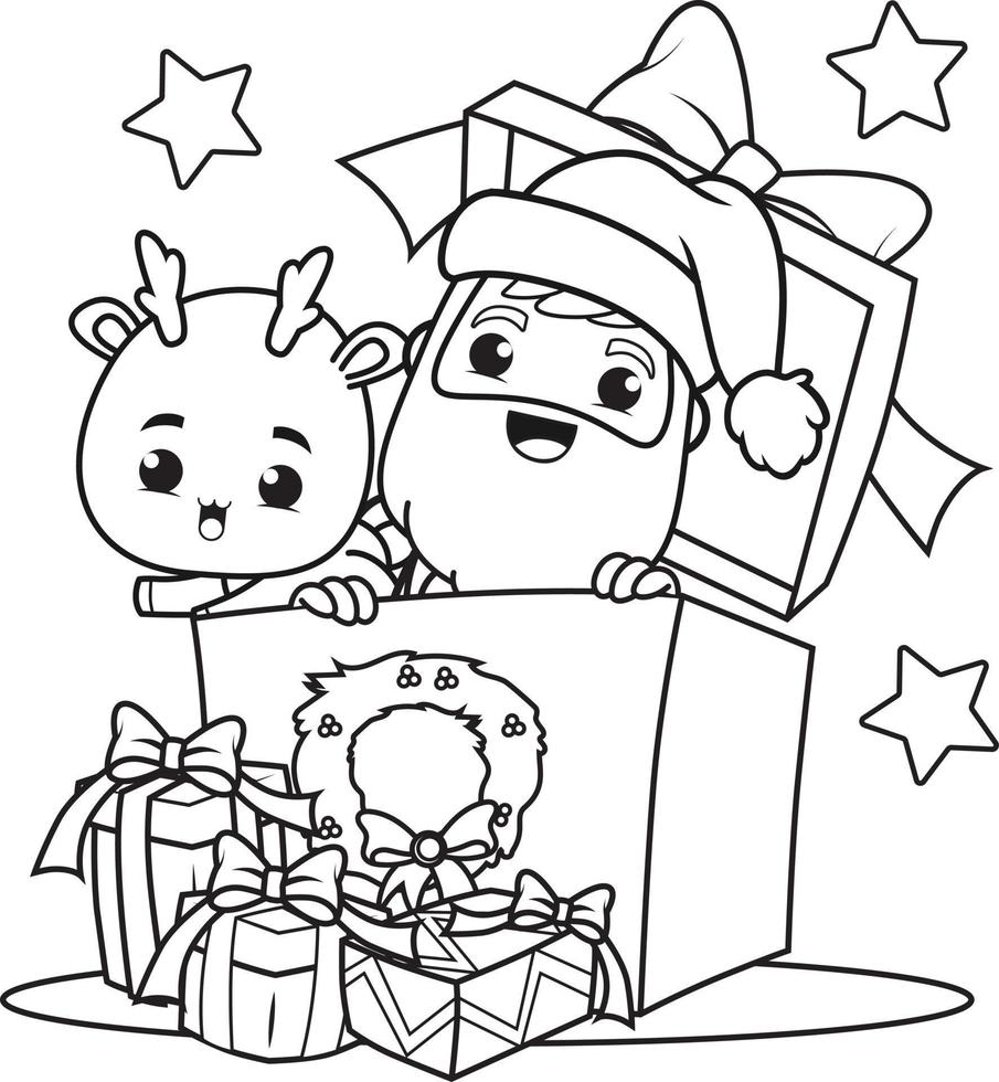 colorazione libro Natale con Santa Claus e carino cervo vettore