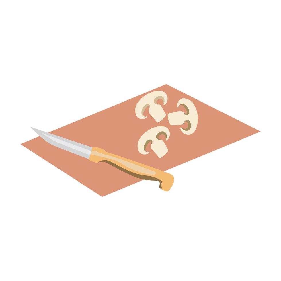 pulsante fungo taglio capocuoco coltello isometrico cucinando vettore illustrazione