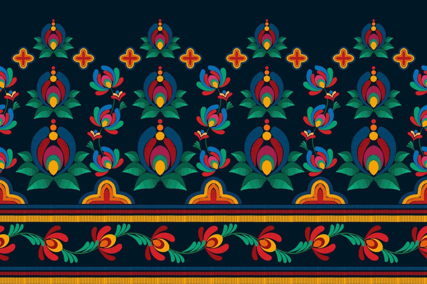 floreale etnico ikat senza soluzione di continuità modello decorazione design. azteco tessuto tappeto boho mandala tessile arredamento sfondo. tribale nativo motivo fiore decorativo tradizionale ricamo vettore sfondo