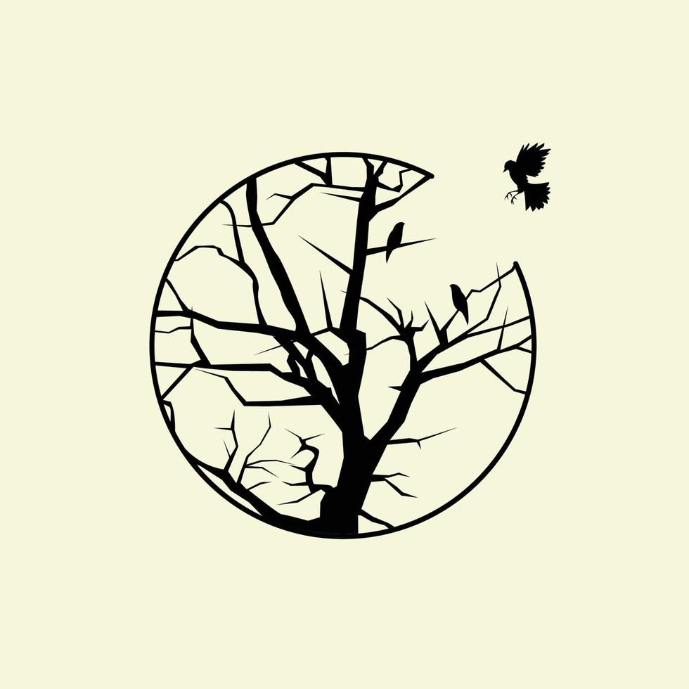 parete arte albero e uccello illustrazione logo design vettore