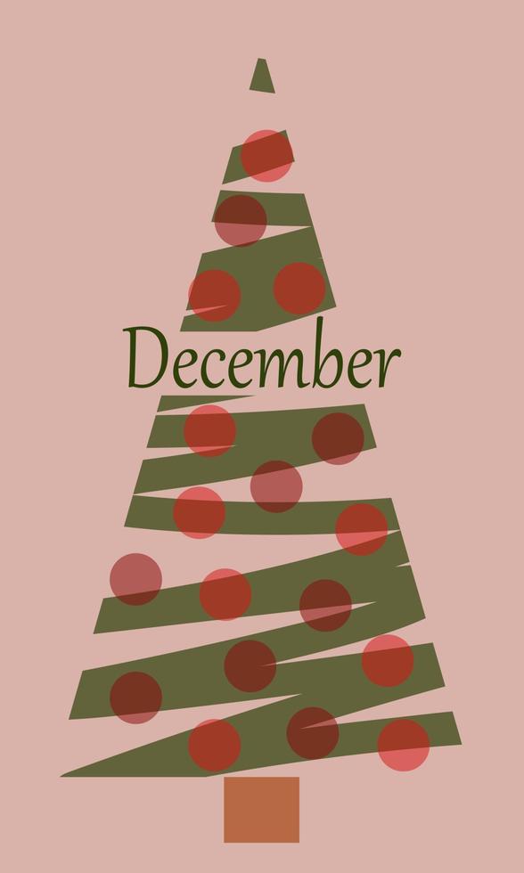 dicembre. nuovo anni striscione. Natale albero. adatto per cartoline, calendari, promozionale prodotti. cartone animato vettore illustrazione.