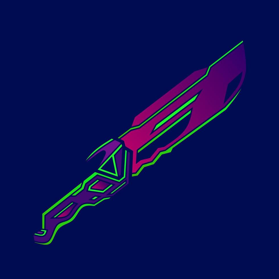 pugnale neon piccolo spada cyberpunk coltello logo finzione colorato design con buio sfondo. astratto maglietta vettore illustrazione.