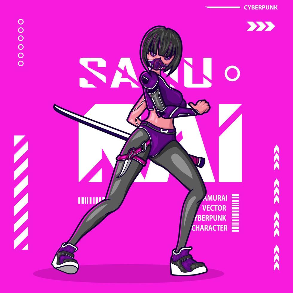 samurai donna cyberpunk finzione maglietta colorato design. astratto vettore illustrazione.