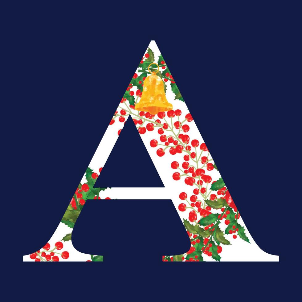 Natale alfabeto illustrazione. alfabeto vettore nel Natale tema. rosso e verde maiuscolo lettere un' per z.set di vettore inglese alfabeto con Natale campana, rosso bacche e agrifoglio foglia.