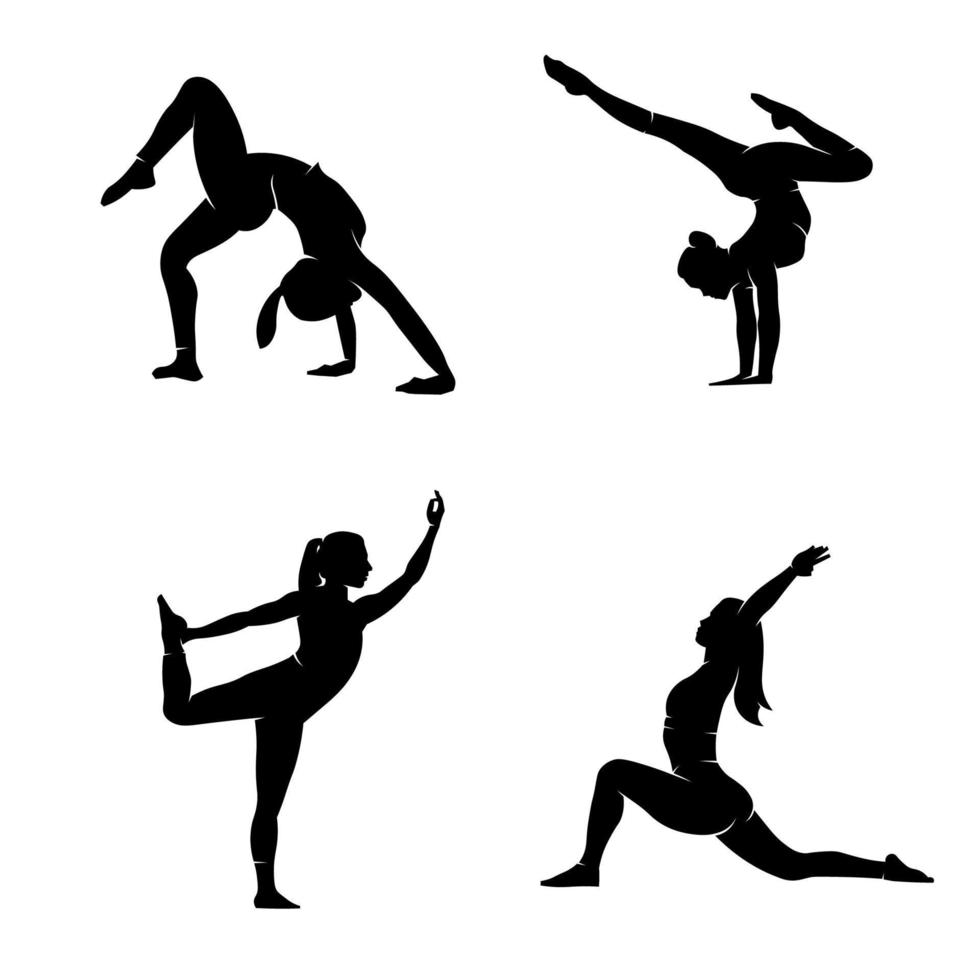 un' collezione di yoga silhouette pose. un' movimento per calma giù vettore