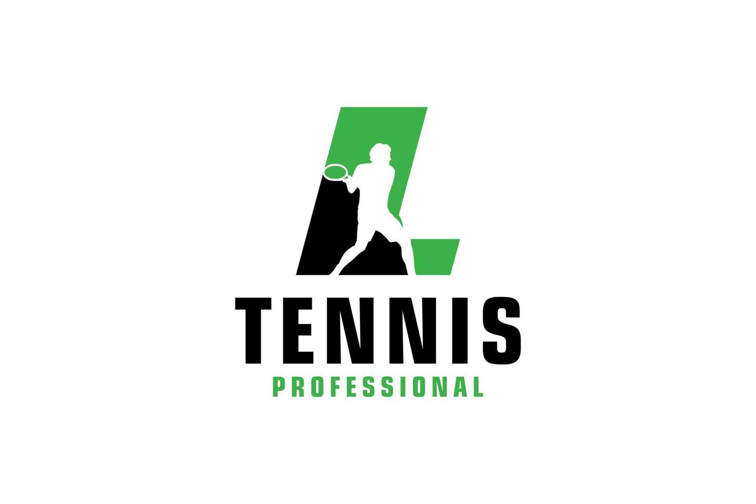 lettera l con tennis giocatore silhouette logo design. vettore design modello elementi per sport squadra o aziendale identità.