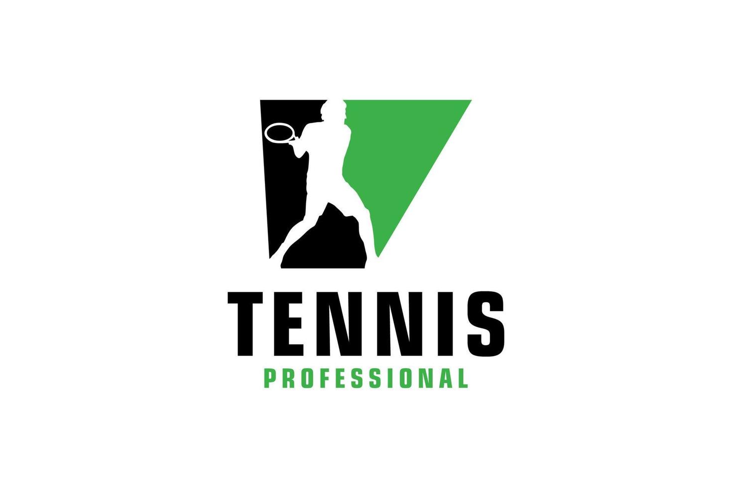lettera v con disegno del logo della siluetta del tennista. elementi del modello di progettazione vettoriale per la squadra sportiva o l'identità aziendale.