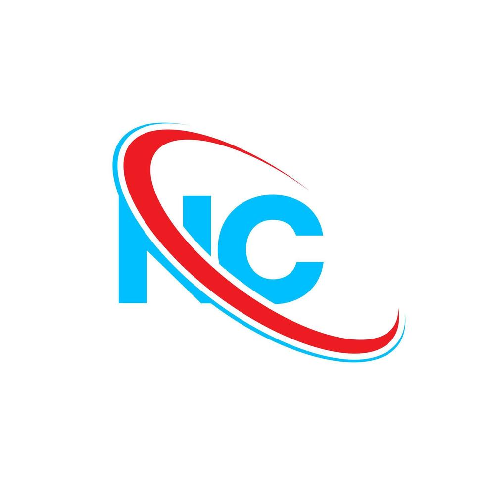 nc logo. nc design. blu e rosso nc lettera. nc lettera logo design. iniziale lettera nc connesso cerchio maiuscolo monogramma logo. vettore