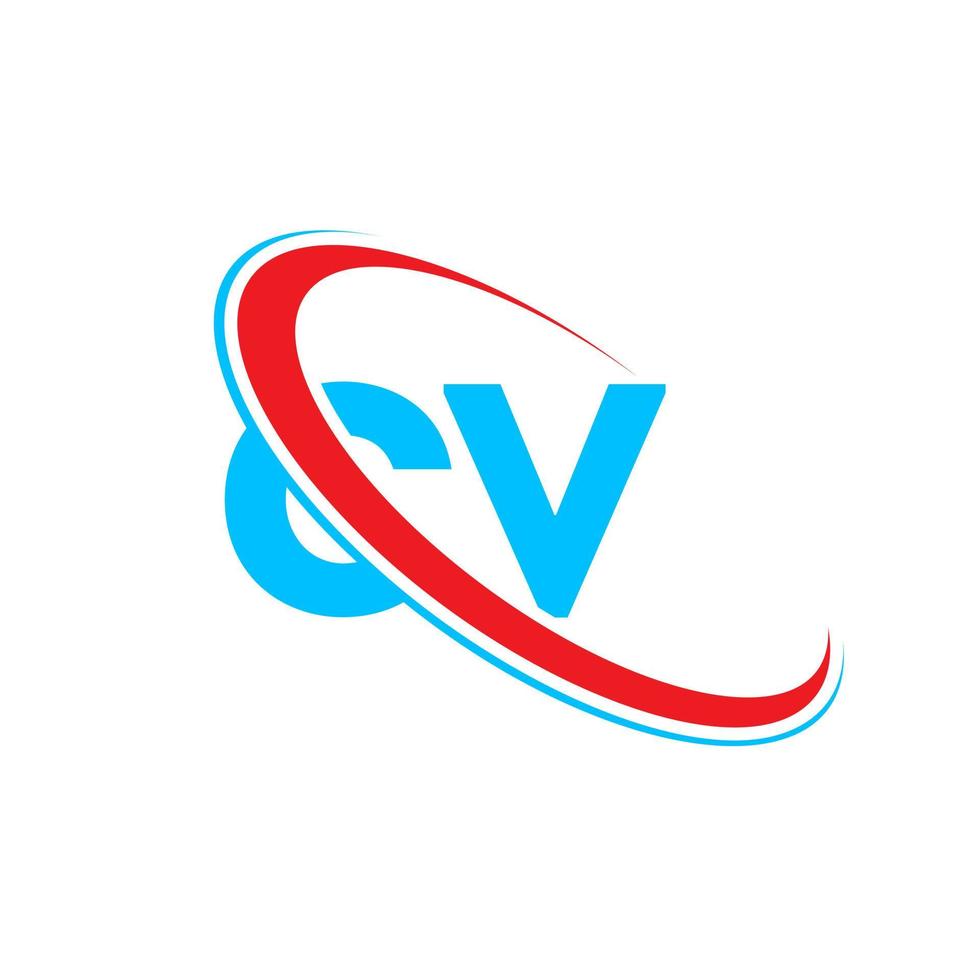 CV logo. CV design. blu e rosso CV lettera. CV lettera logo design. iniziale lettera CV connesso cerchio maiuscolo monogramma logo. vettore
