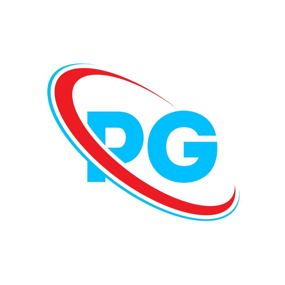 pg logo. pg design. blu e rosso pg lettera. pg lettera logo design. iniziale lettera pg connesso cerchio maiuscolo monogramma logo. vettore
