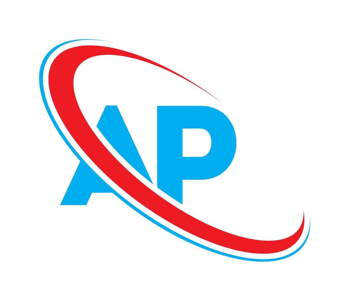 ap logo. ap design. blu e rosso ap lettera. ap lettera logo design. iniziale lettera ap connesso cerchio maiuscolo monogramma logo. vettore