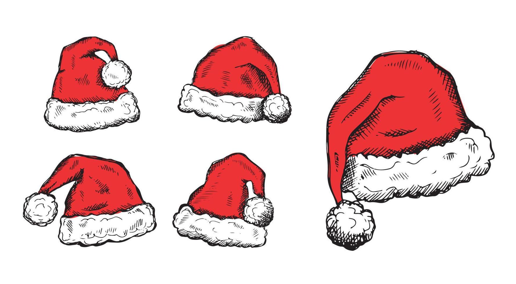 schizzo dell'illustrazione disegnata a mano del cappello di Babbo Natale vettore