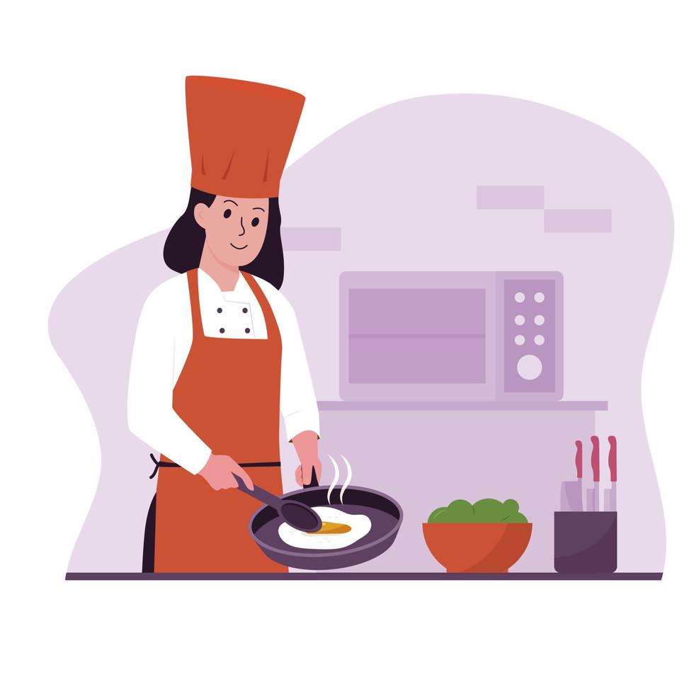 capocuoco donna cucinando illustrazione design concetto vettore
