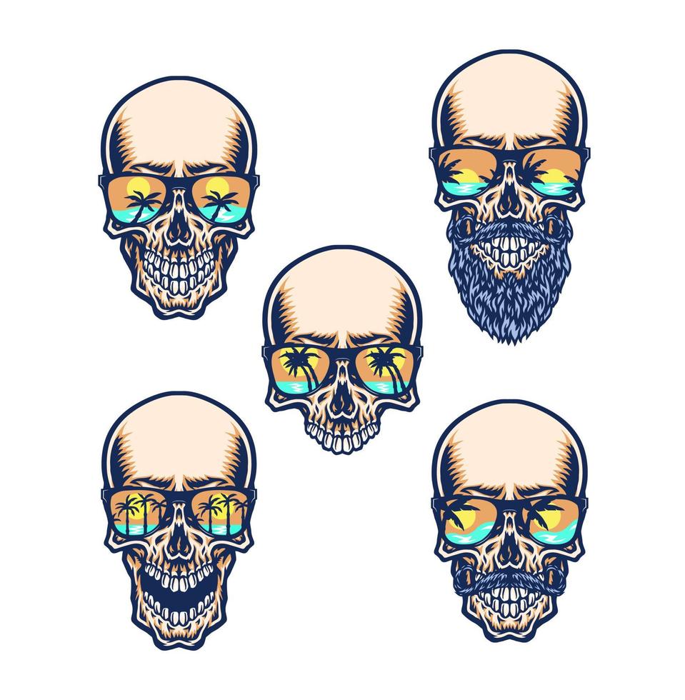 impostato di cranio indossare spiaggia occhiali, mano disegnato linea con digitale colore, vettore illustrazione