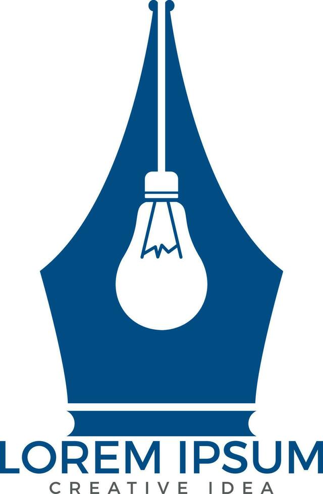 penna pennino e lampadina logo idea. vettore