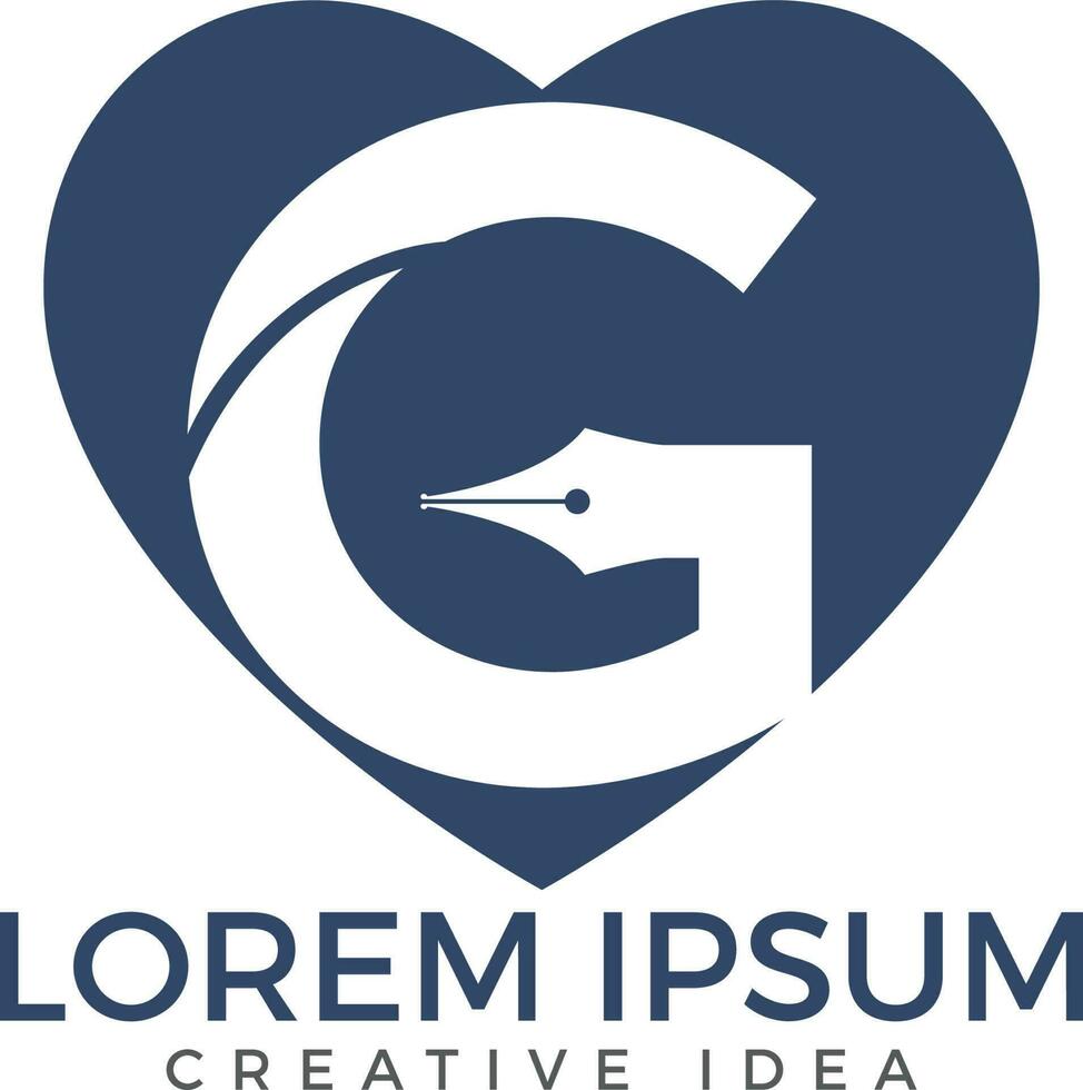 lettera g e pennino logo design modello. cuore sagomato formazione scolastica concetto icona. vettore