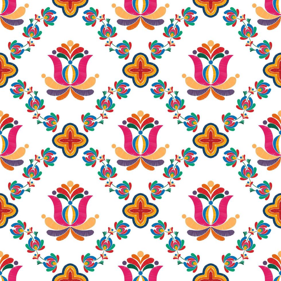 ikat etnico senza soluzione di continuità modello decorazione design. azteco tessuto tappeto boho mandala tessile arredamento sfondo. tribale nativo motivo fiore decorativo tradizionale ricamo vettore illustrato sfondo